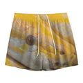 Yellow And White Python Snake Print Mesh Shorts