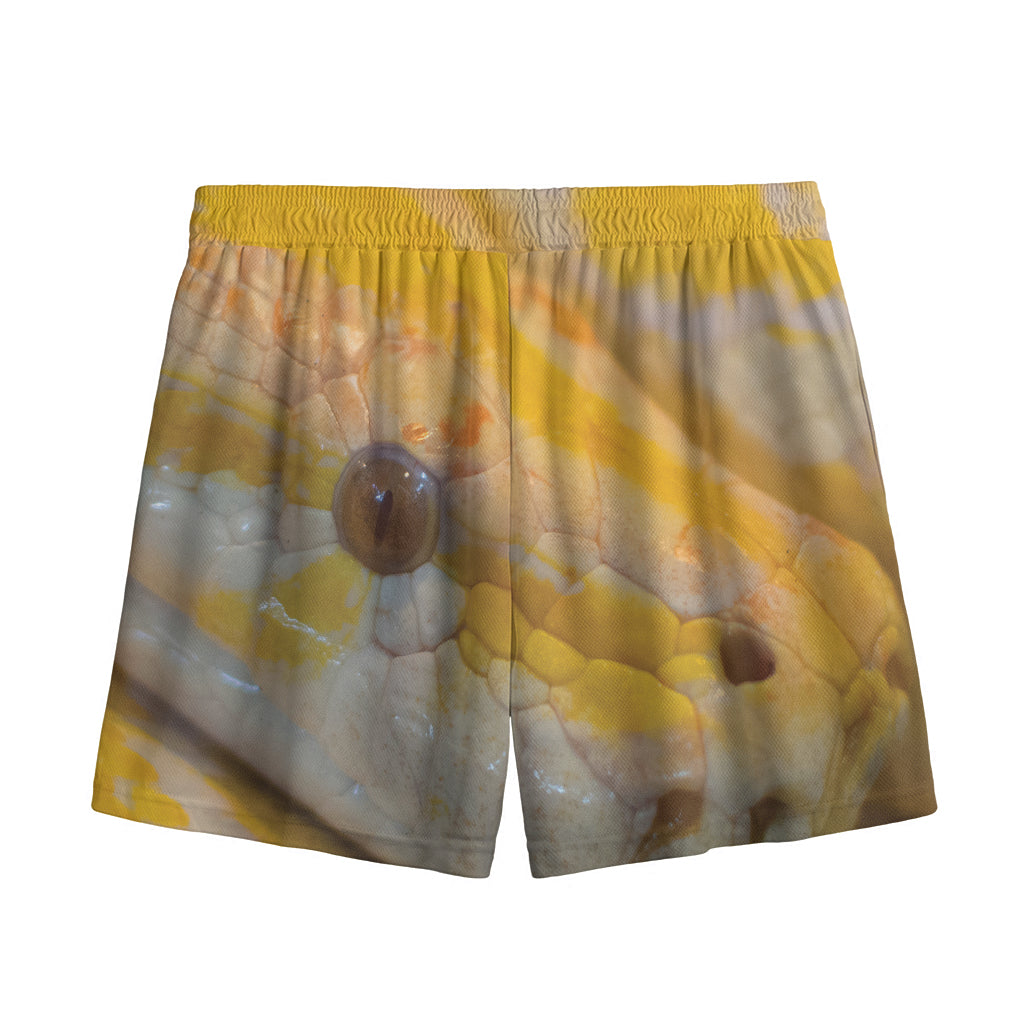 Yellow And White Python Snake Print Mesh Shorts