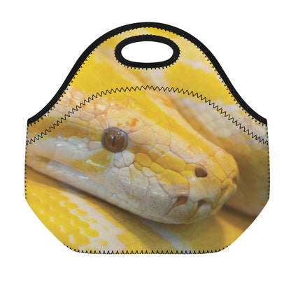 Yellow And White Python Snake Print Neoprene Lunch Bag