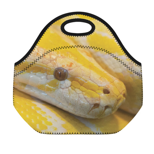 Yellow And White Python Snake Print Neoprene Lunch Bag
