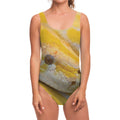 Yellow And White Python Snake Print One Piece Swimsuit
