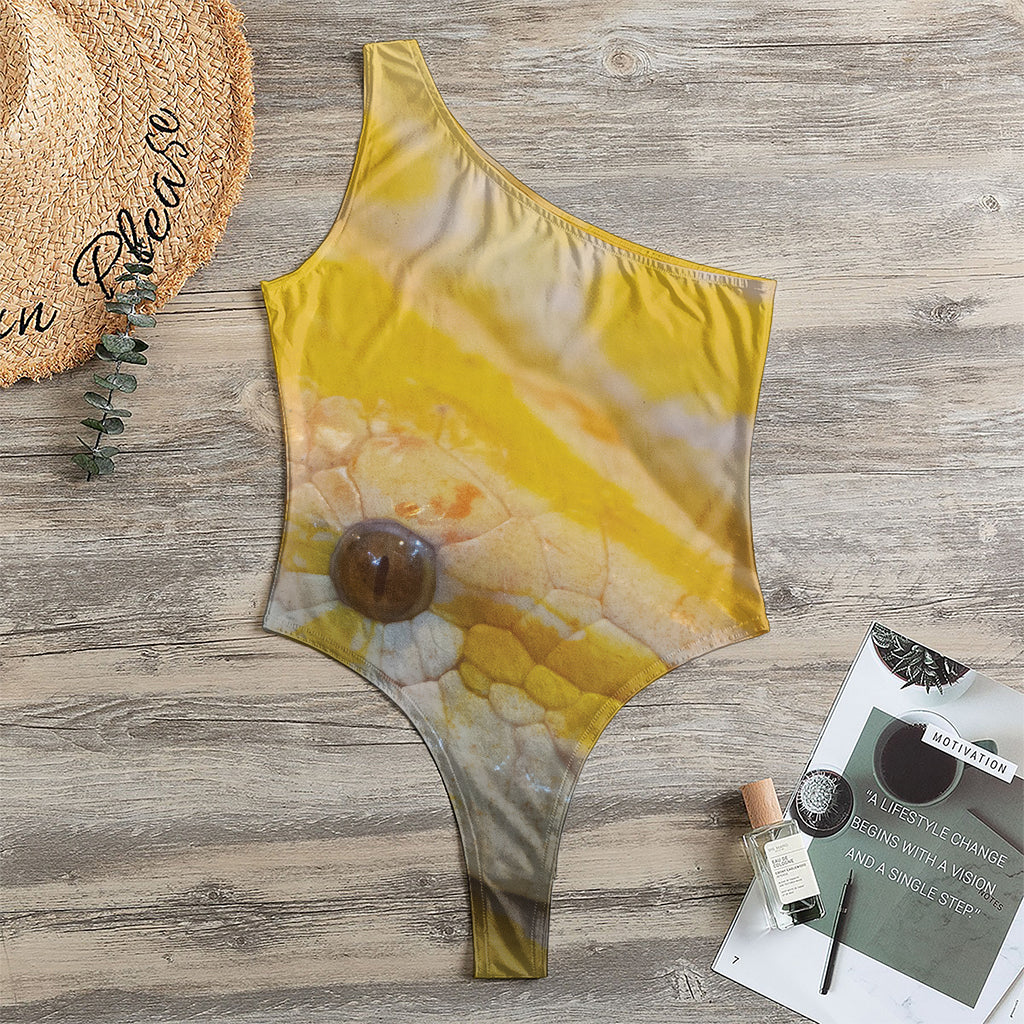 Yellow And White Python Snake Print One Shoulder Bodysuit