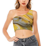 Yellow And White Python Snake Print One Shoulder Crop Top