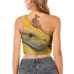 Yellow And White Python Snake Print One Shoulder Crop Top