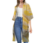 Yellow And White Python Snake Print Open Front Beach Cover Up