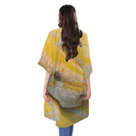 Yellow And White Python Snake Print Open Front Beach Cover Up