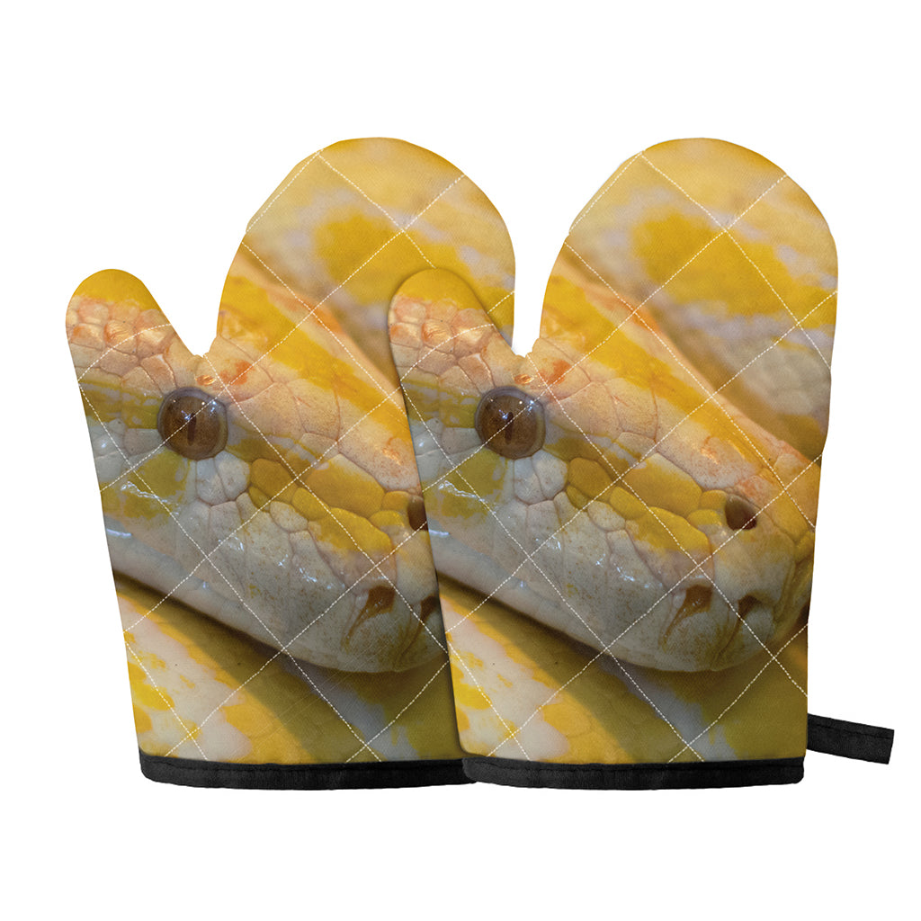 Yellow And White Python Snake Print Oven Mitts
