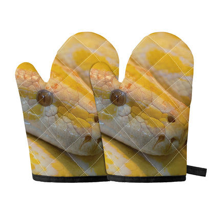 Yellow And White Python Snake Print Oven Mitts
