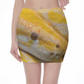 Yellow And White Python Snake Print Pencil Mini Skirt