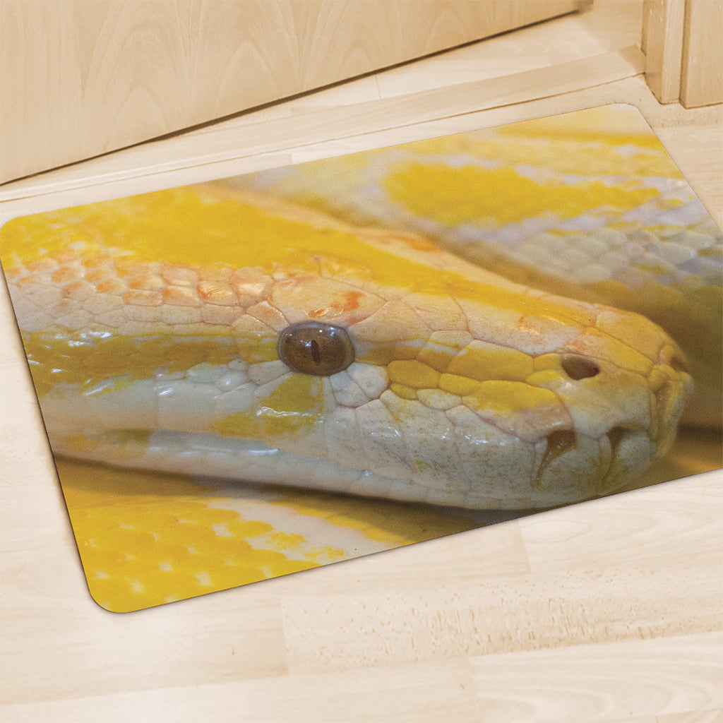 Yellow And White Python Snake Print Polyester Doormat