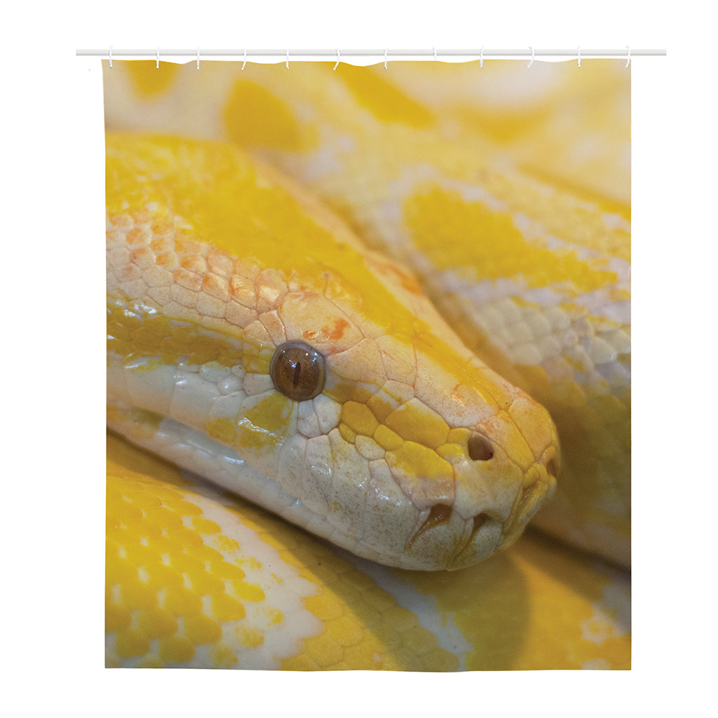 Yellow And White Python Snake Print Polyester Shower Curtain