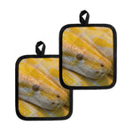Yellow And White Python Snake Print Pot Holders
