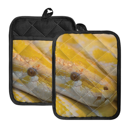 Yellow And White Python Snake Print Pot Holders With Pocket