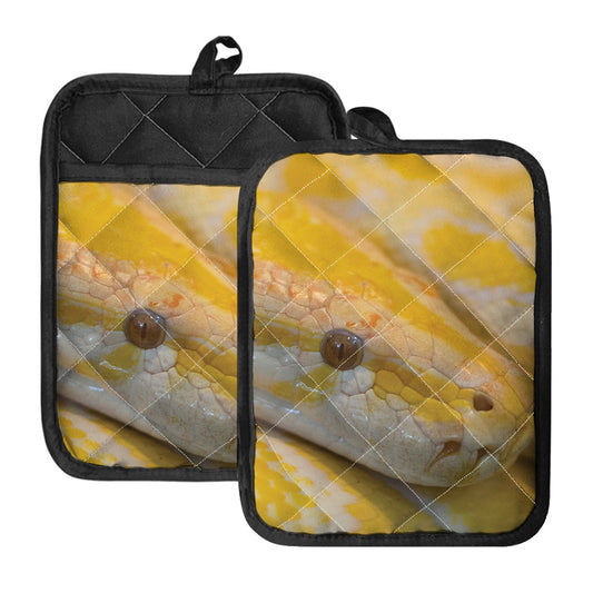 Yellow And White Python Snake Print Pot Holders With Pocket