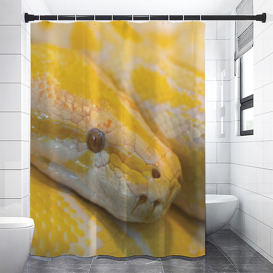 Yellow And White Python Snake Print Premium Shower Curtain