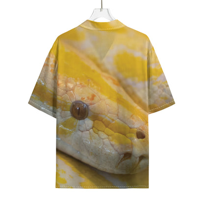 Yellow And White Python Snake Print Rayon Hawaiian Shirt