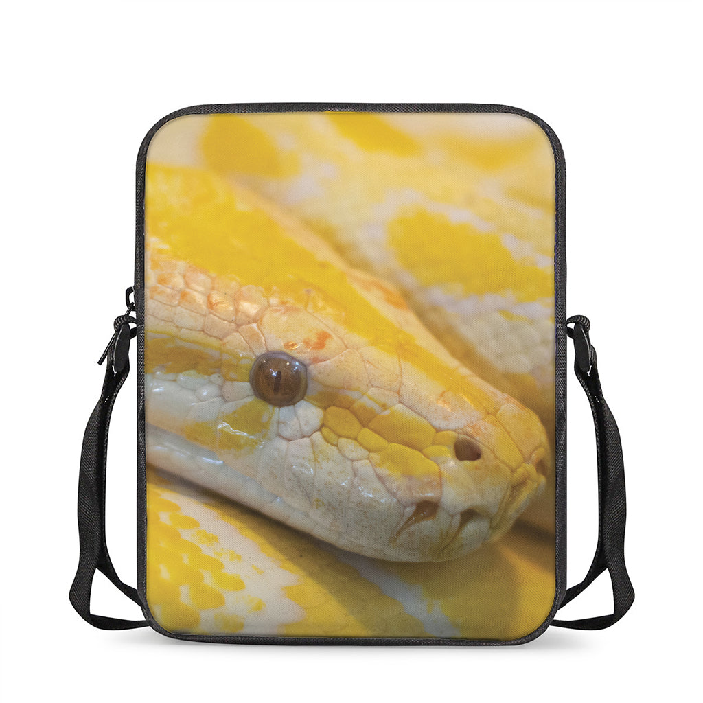 Yellow And White Python Snake Print Rectangular Crossbody Bag