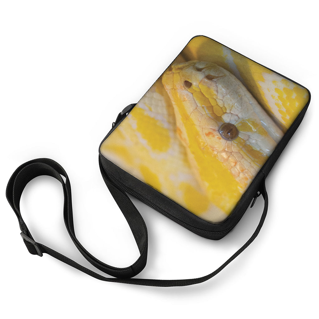 Yellow And White Python Snake Print Rectangular Crossbody Bag