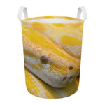 Yellow And White Python Snake Print Round Laundry Basket