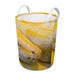 Yellow And White Python Snake Print Round Laundry Basket