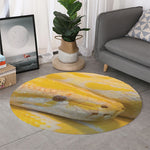 Yellow And White Python Snake Print Round Rug