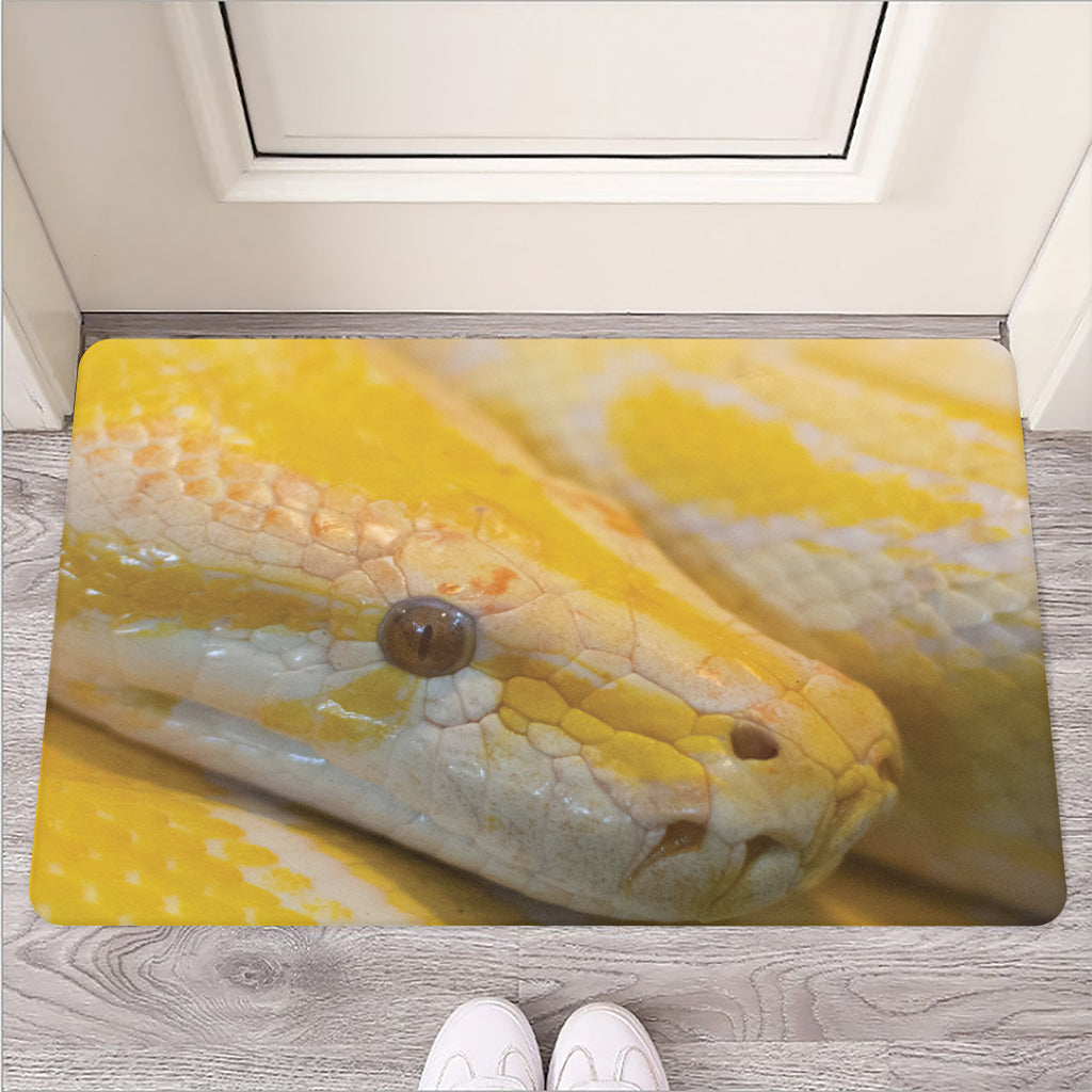 Yellow And White Python Snake Print Rubber Doormat