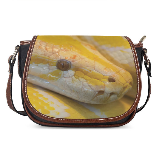 Yellow And White Python Snake Print Saddle Bag