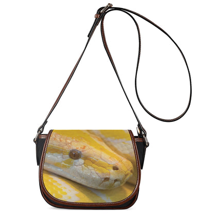 Yellow And White Python Snake Print Saddle Bag