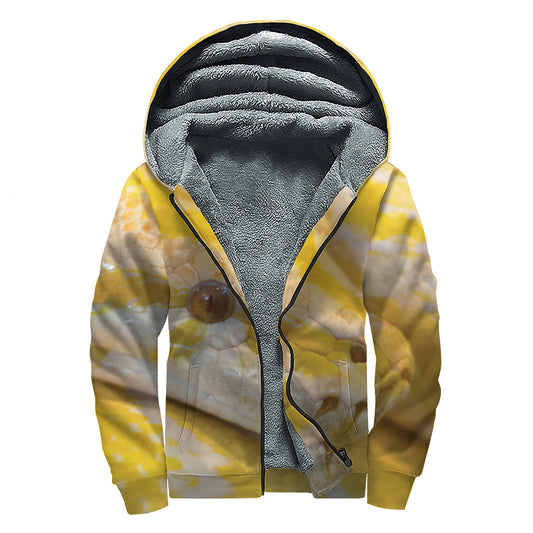 Yellow And White Python Snake Print Sherpa Lined Zip Up Hoodie
