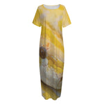 Yellow And White Python Snake Print Short Sleeve Long Nightdress