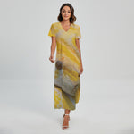 Yellow And White Python Snake Print Short Sleeve Maxi Dress