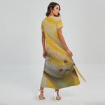 Yellow And White Python Snake Print Short Sleeve Maxi Dress