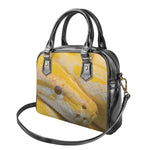 Yellow And White Python Snake Print Shoulder Handbag