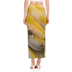 Yellow And White Python Snake Print Side Slit Maxi Skirt