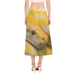 Yellow And White Python Snake Print Side Slit Midi Skirt