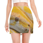Yellow And White Python Snake Print Side Slit Mini Skirt