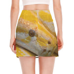 Yellow And White Python Snake Print Side Slit Mini Skirt