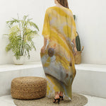 Yellow And White Python Snake Print Silk V-Neck Kaftan Dress