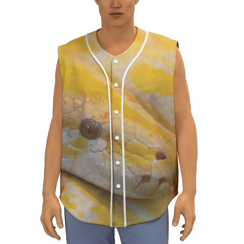Yellow And White Python Snake Print Sleeveless Baseball Jersey