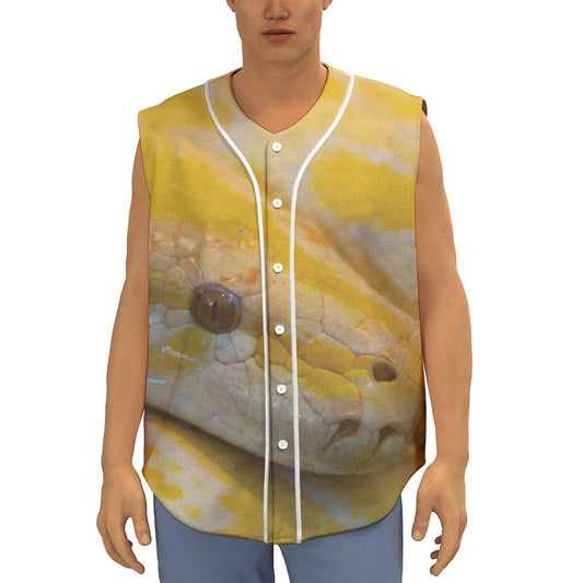 Yellow And White Python Snake Print Sleeveless Baseball Jersey