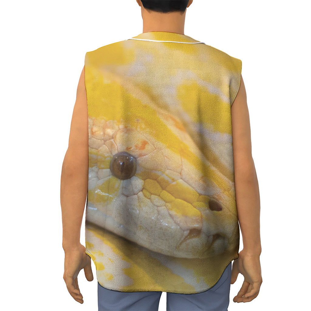 Yellow And White Python Snake Print Sleeveless Baseball Jersey