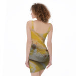 Yellow And White Python Snake Print Sleeveless Bodycon Dress