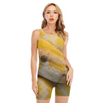 Yellow And White Python Snake Print Sleeveless One Piece Swimsuit