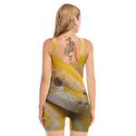 Yellow And White Python Snake Print Sleeveless One Piece Swimsuit