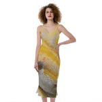 Yellow And White Python Snake Print Slim Fit Midi Cami Dress