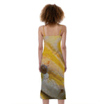 Yellow And White Python Snake Print Slim Fit Midi Cami Dress