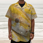 Yellow And White Python Snake Print Textured Short Sleeve Shirt