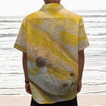 Yellow And White Python Snake Print Textured Short Sleeve Shirt