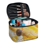 Yellow And White Python Snake Print Travel Makeup Bag