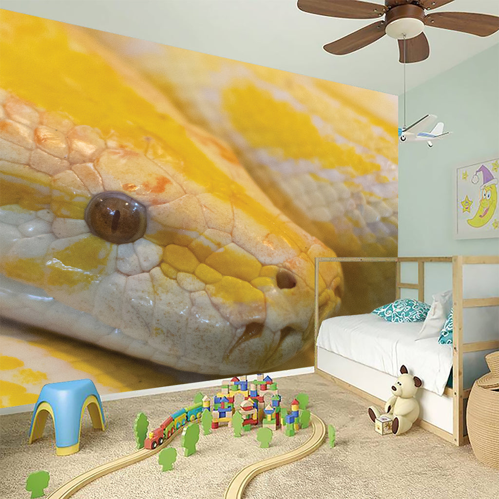 Yellow And White Python Snake Print Wall Sticker